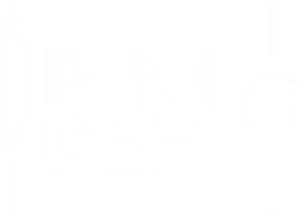 The pin and peel logo on a black background.